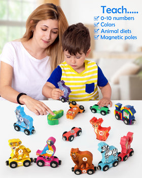 Vanmor train set features vibrant colors and friendly animals to engage kids.
