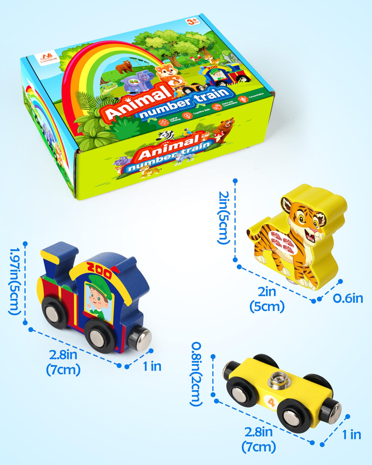 Vanmor is suitable for ages 3-5 to practice counting and colors.