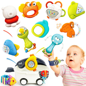 Vanmor wrist rattle blue-band promotes early limb movement and calming sounds