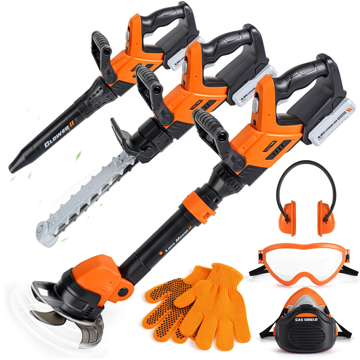 Vanplay-3in1-kids-yard-tools-set image shows an all-in-one pretend garden trio for imaginative play.