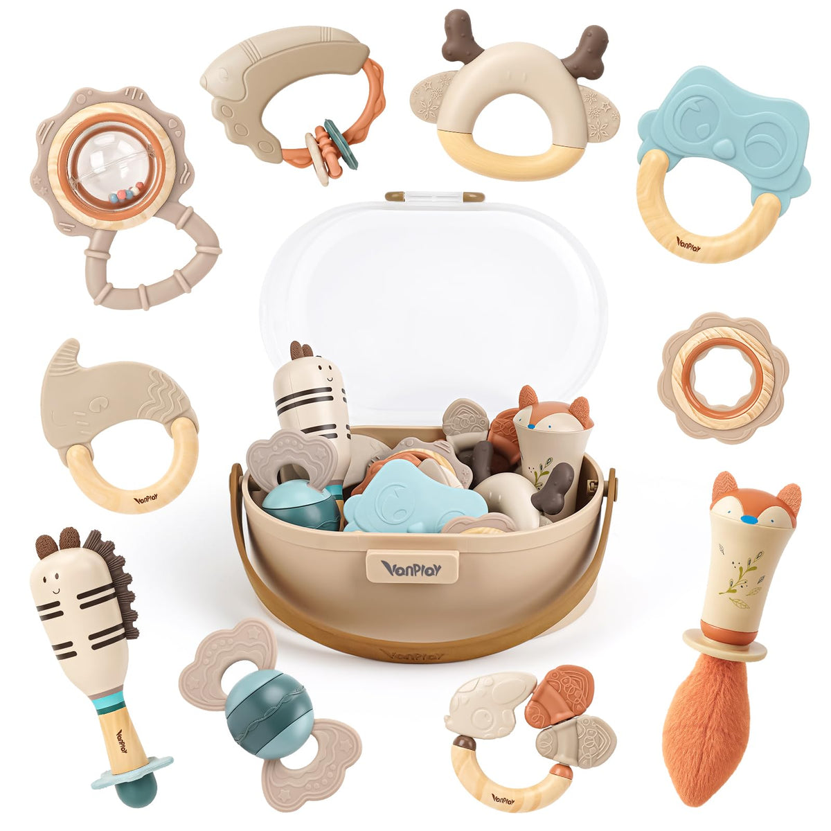 Vanplay baby rattles and teethers set for engaging sensory play