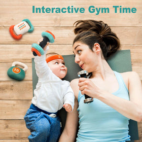 Vanplay barbell toy supporting fine motor play and imaginative pretend workouts.