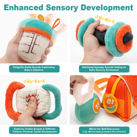 Vanplay shaker bottle toy adds rattles for auditory stimulation during play.