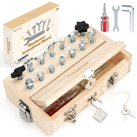 Vanplay Busy Board screwdriver board activity supports focus and fine motor skill development.