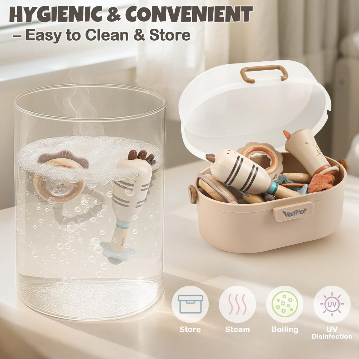 Vanplay dishwasher-safe teether for quick cleaning