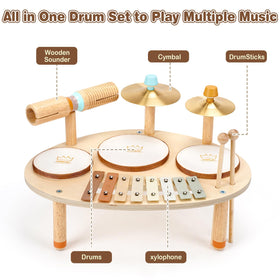 Vanplay drum set features two cymbals for expressive percussion and social play.