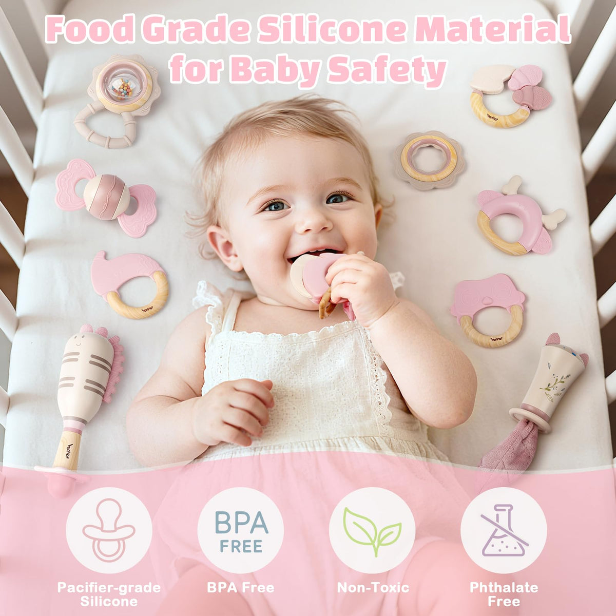 Vanplay ergonomic rattle grip design, easy for little hands to hold and shake