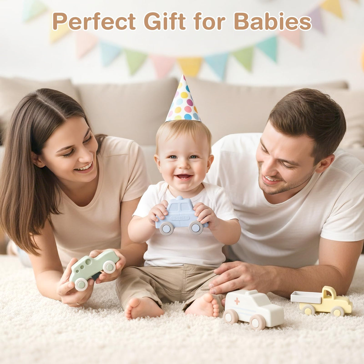 Vanplay gift-ready baby car toy set ideal for birthdays and baby showers.