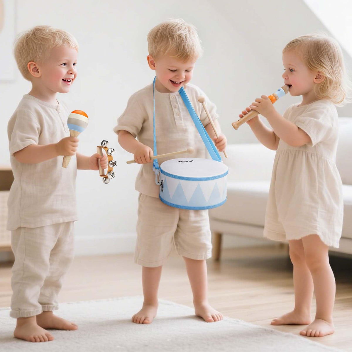 Vanplay hand bells provide bright tones for sound recognition during play.