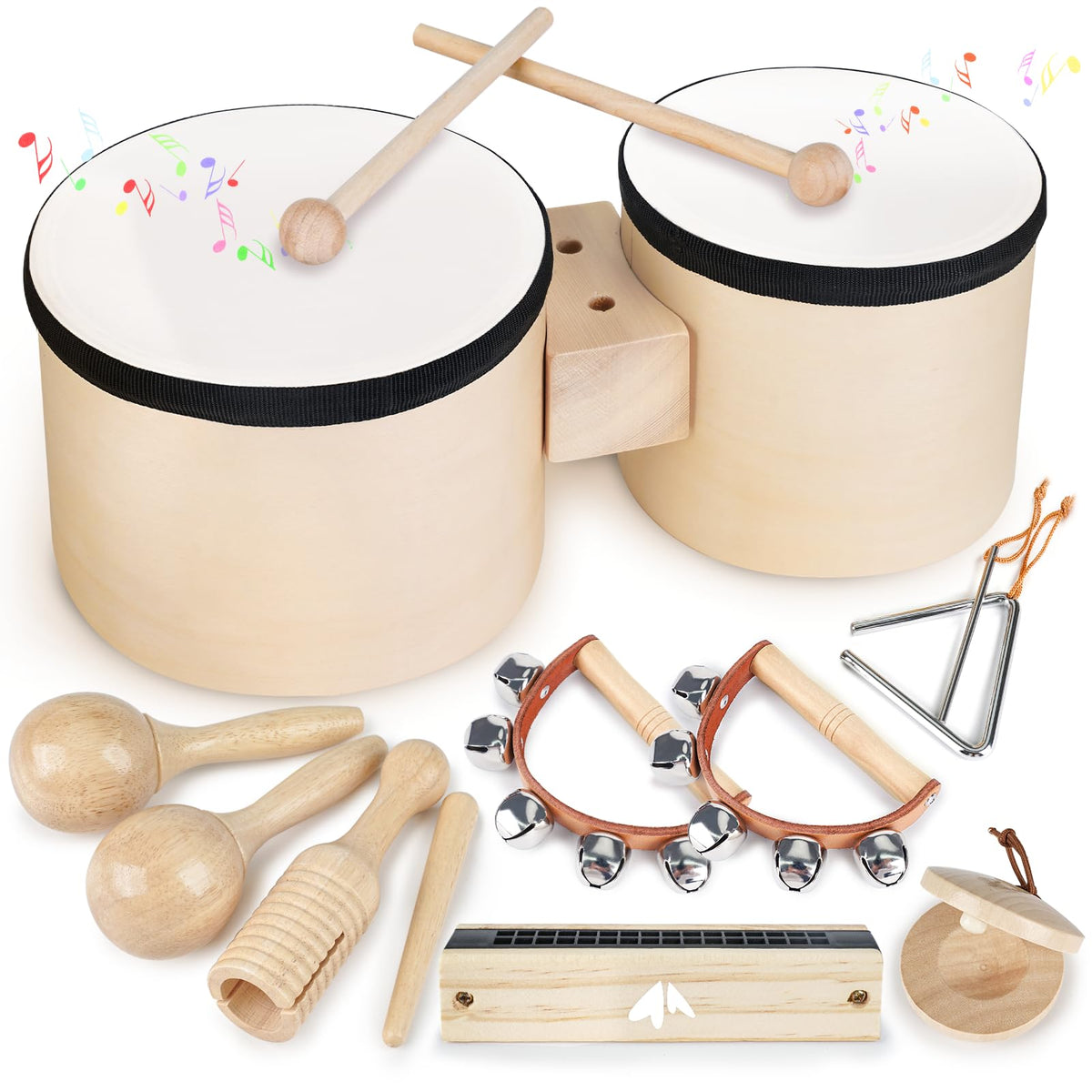 Vanplay Kids Drum Set front view with seven instruments for early exploration