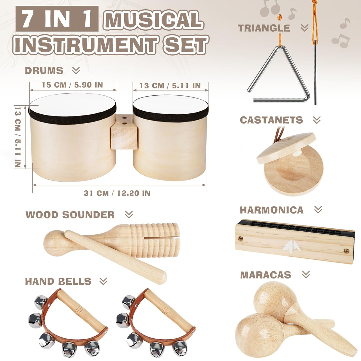 Vanplay Kids Drum Set side view showcasing colorful instruments for sensory play
