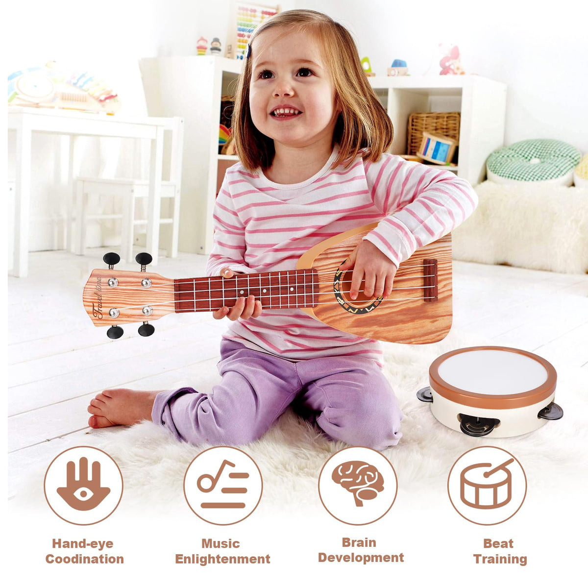 Vanplay Kids Guitar Set flute fosters listening skills and imaginative play.