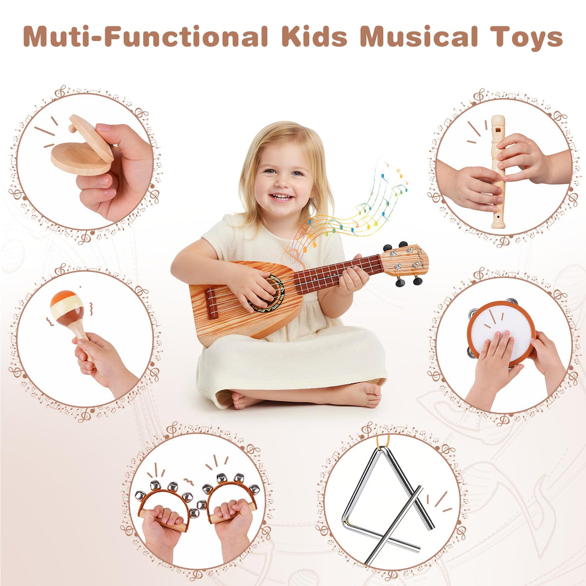Vanplay Kids Guitar Set triangle introduces early percussion training and focus during play.