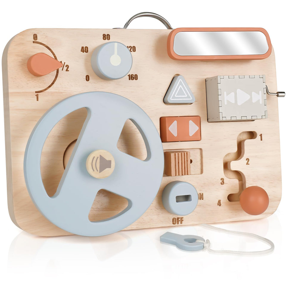 Vanplay Montessori Busy Board dashboard engages fine motor skills during play