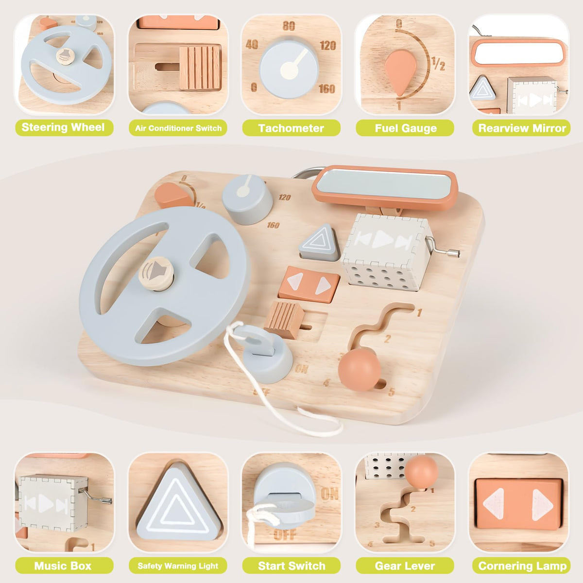 Vanplay Busy Board gear shift encourages coordinated hand movements