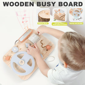 Vanplay Busy Board horn button prompts quick, playful reactions