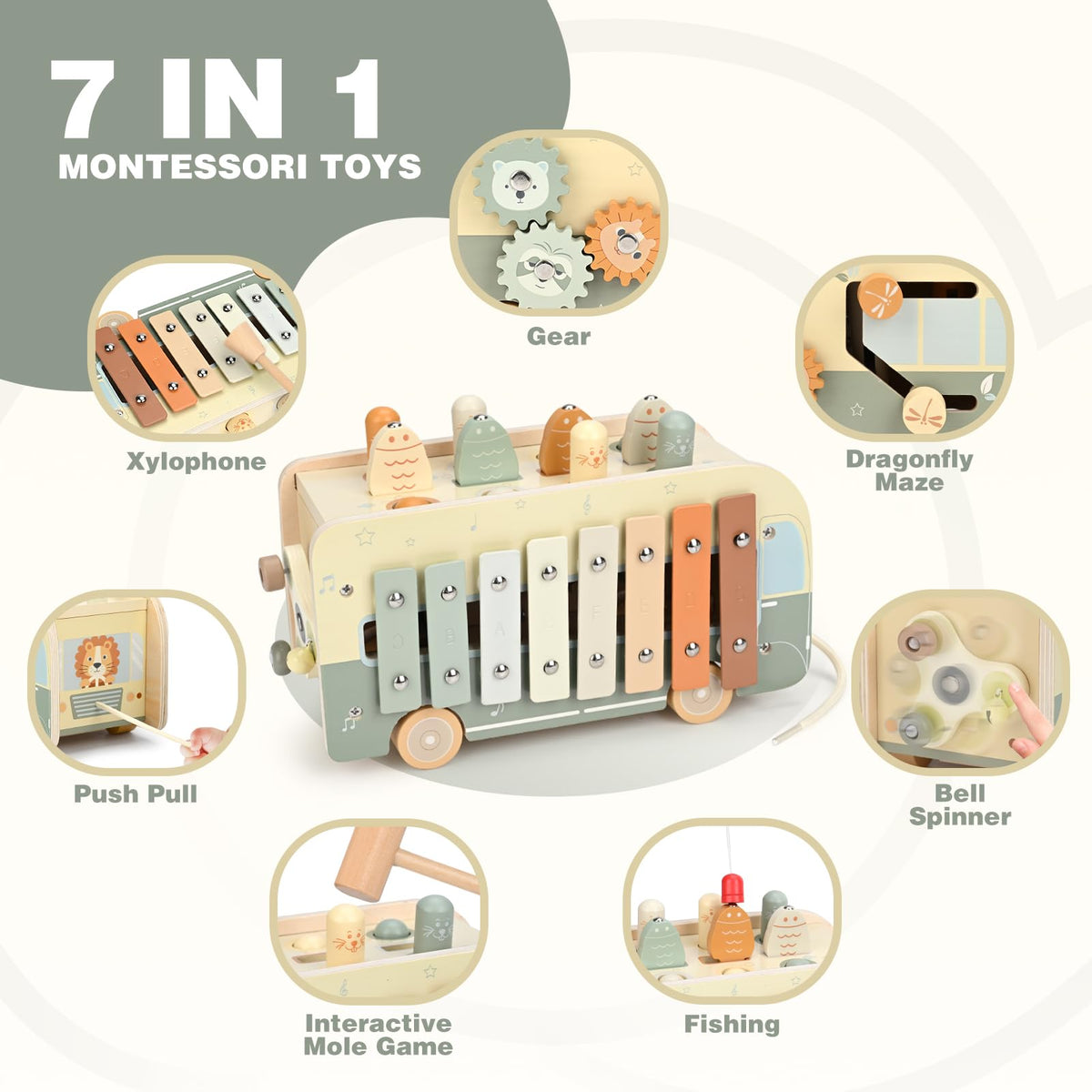 Vanplay Mole Game colorful wooden panels enhance hand-eye coordination through peek-a-boo play.