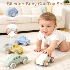Vanplay push-pull car toy in soft silicone supports grasping and interactive exploration.