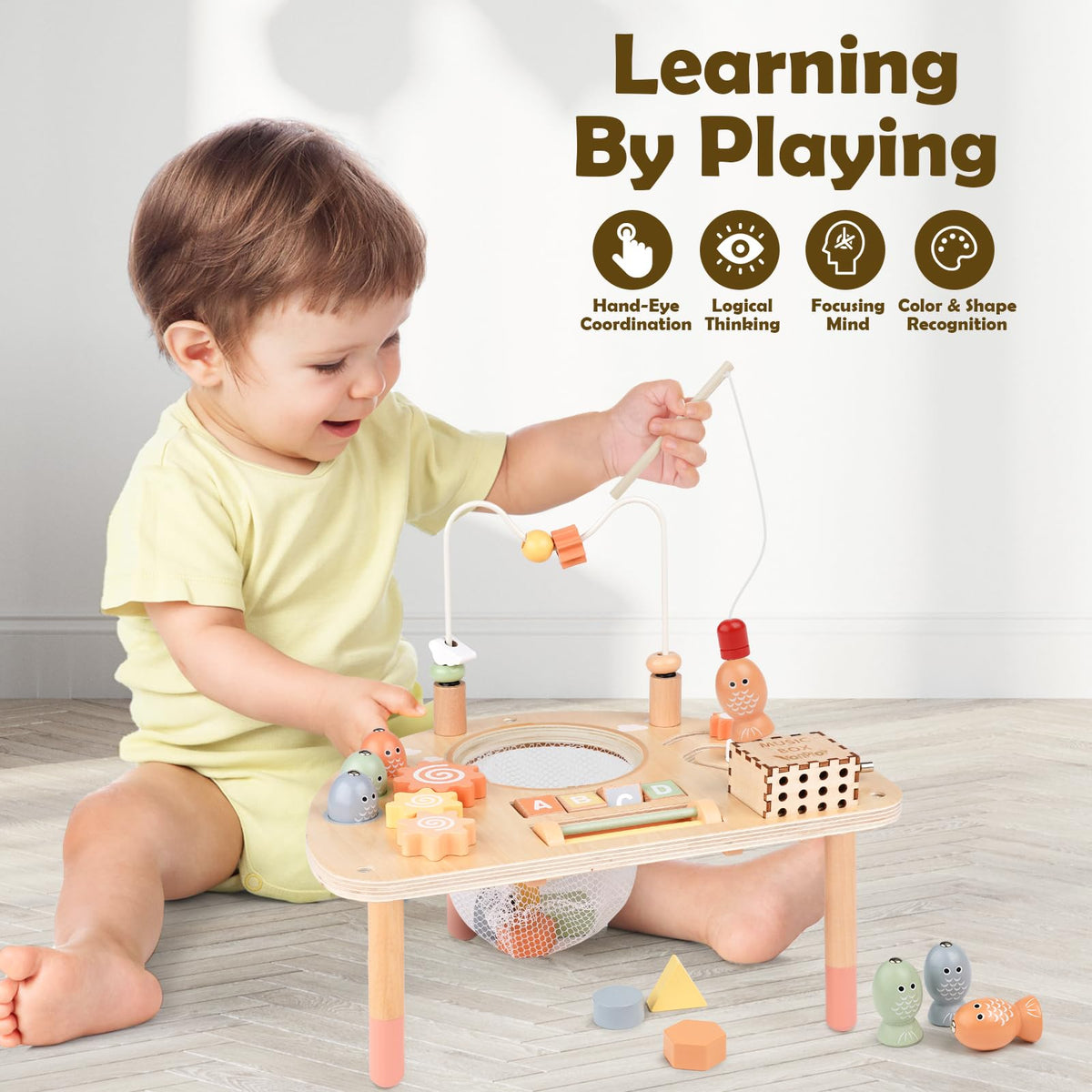 Vanplay shape sorter improves eye hand coordination during play.