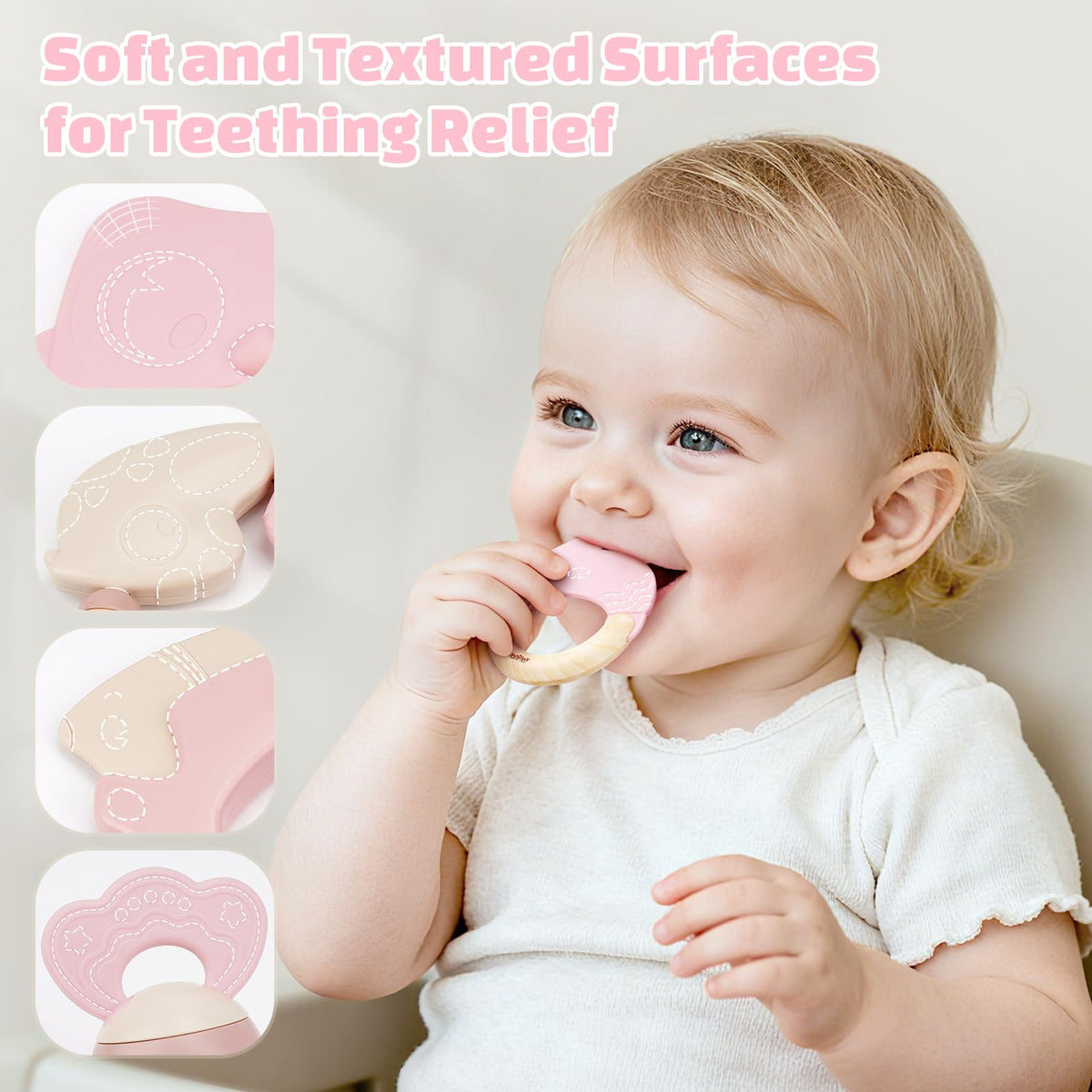 Vanplay soft silicone rattle texture closeup, engages tactile senses and visual curiosity