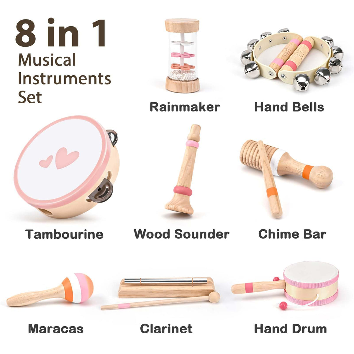 Vanplay tambourine with a smooth wood finish for safe family music time.