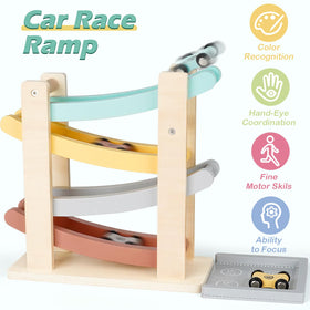 Vanplay wooden mini cars on track—durable, safe, and perfect for pretend racing.