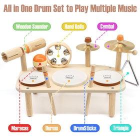 Vanplay wooden musical instruments table demonstrates versatile play surface.