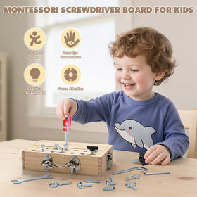 Vanplay wooden tools storage box keeps all parts neatly organized during play sessions.