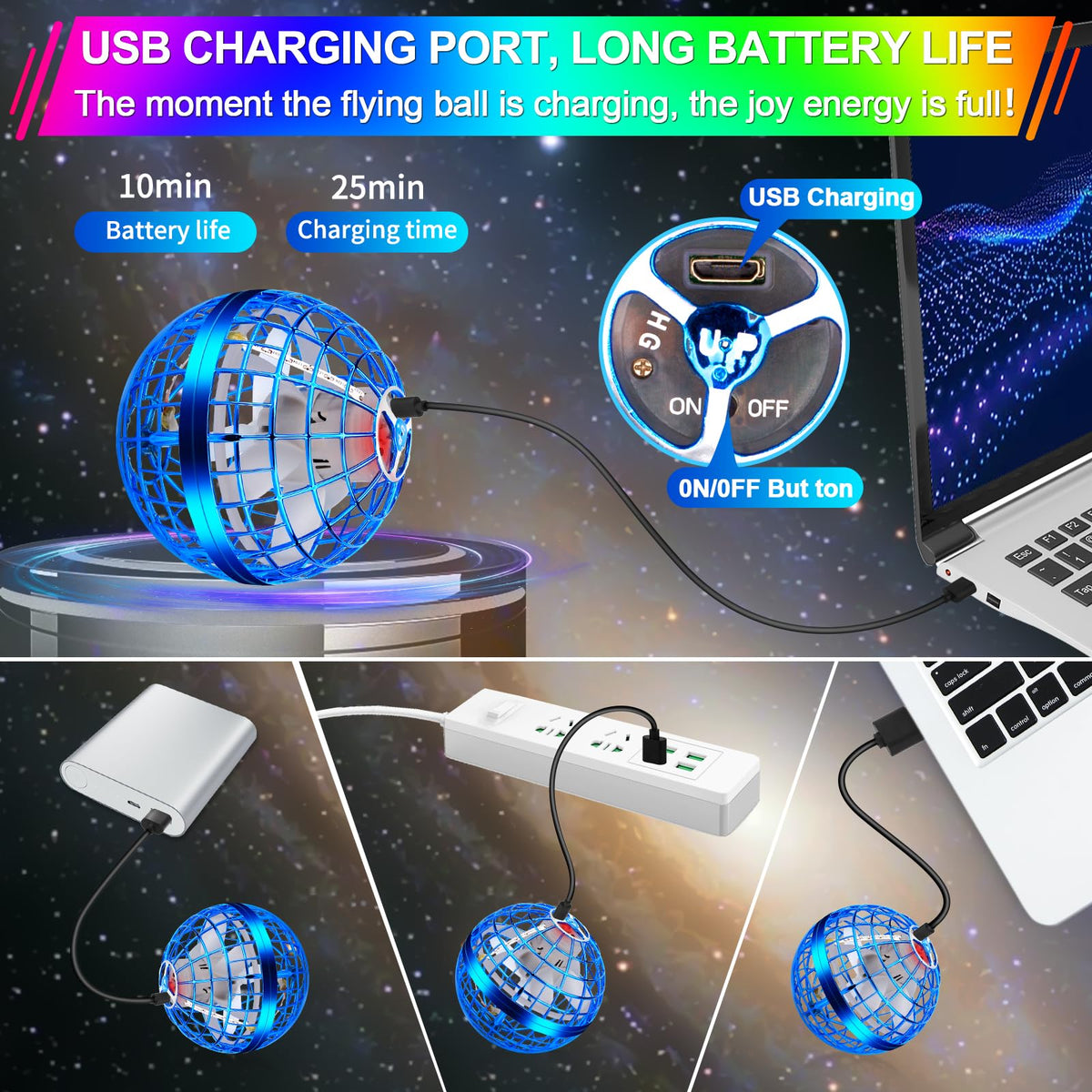Vantexi Cosmic Globe Flight with colorful LED trails and dynamic paths.