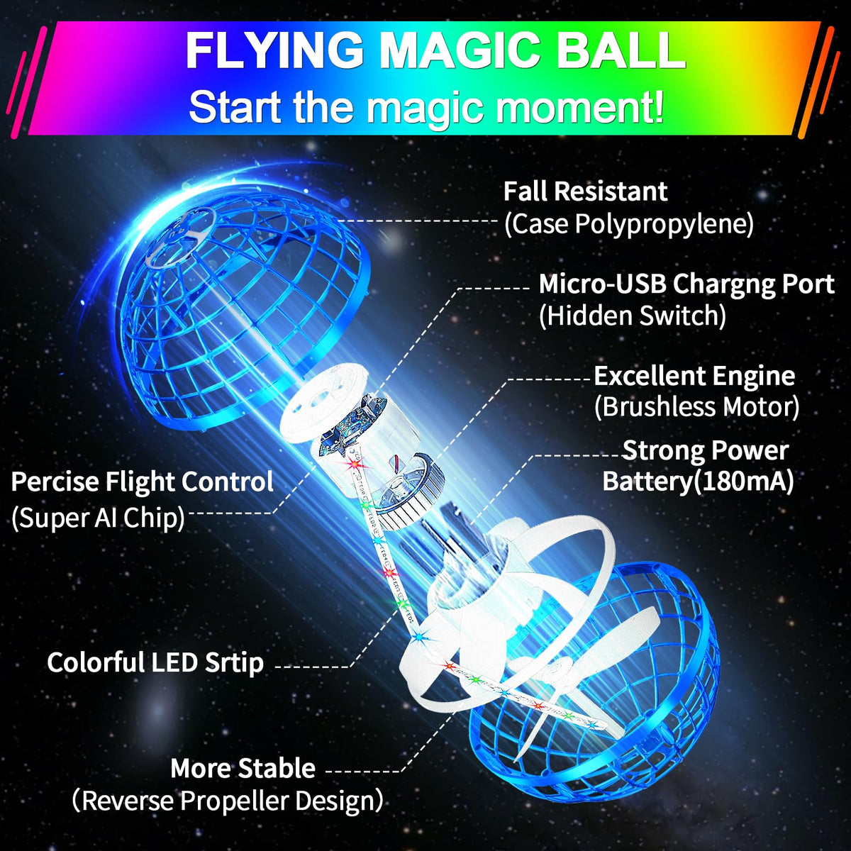 Vantexi Flying Orb responds to hand control for interactive play.