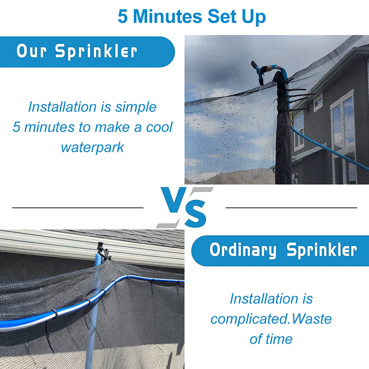 Vantic Trampoline Sprinkler 360-degree-coverage provides even cooling over the mat