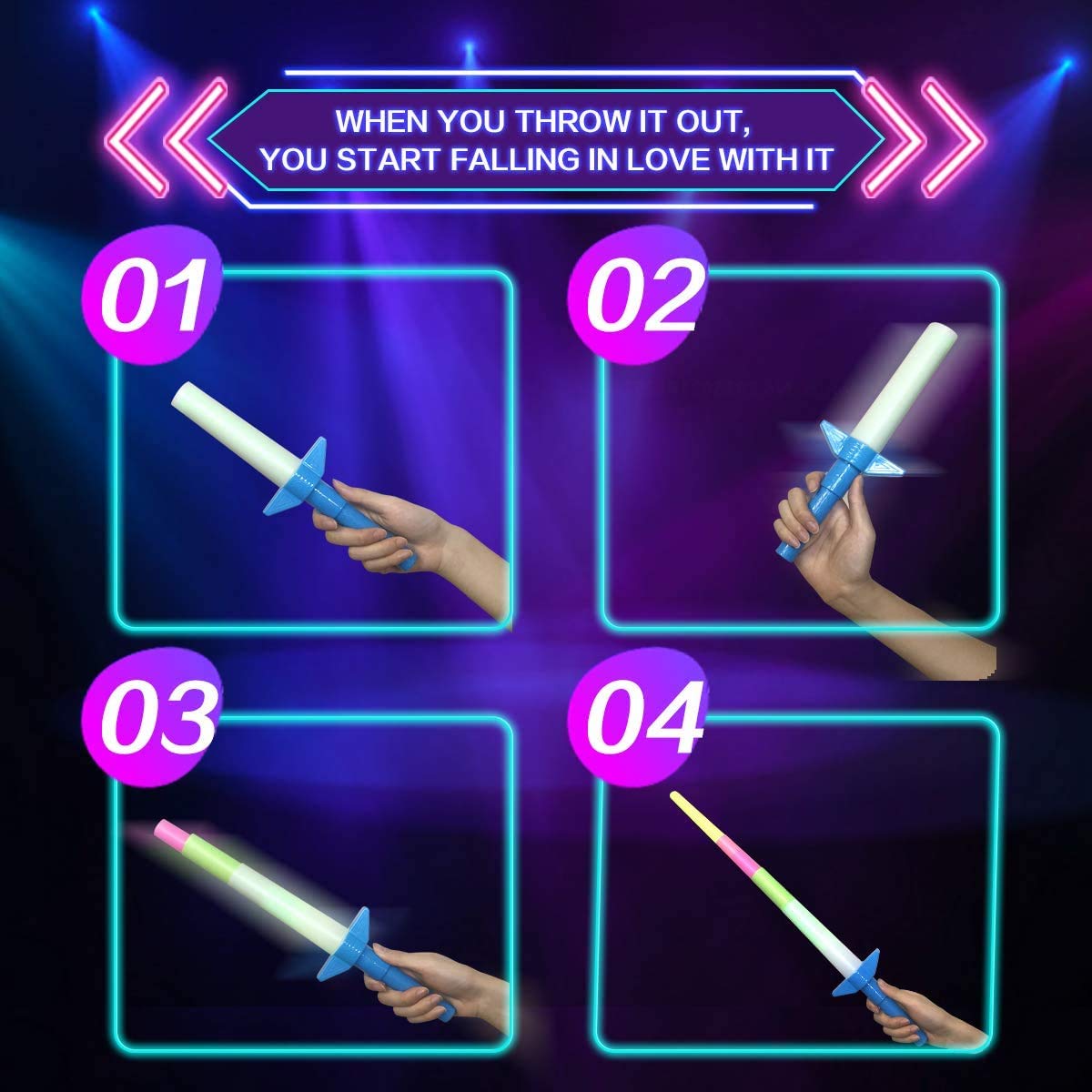 VANVENE glow sticks with five color LED modes for eye-catching effects.