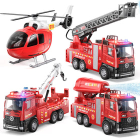 Vanvimen 4-pack fire truck toys front view, engaging pretend play