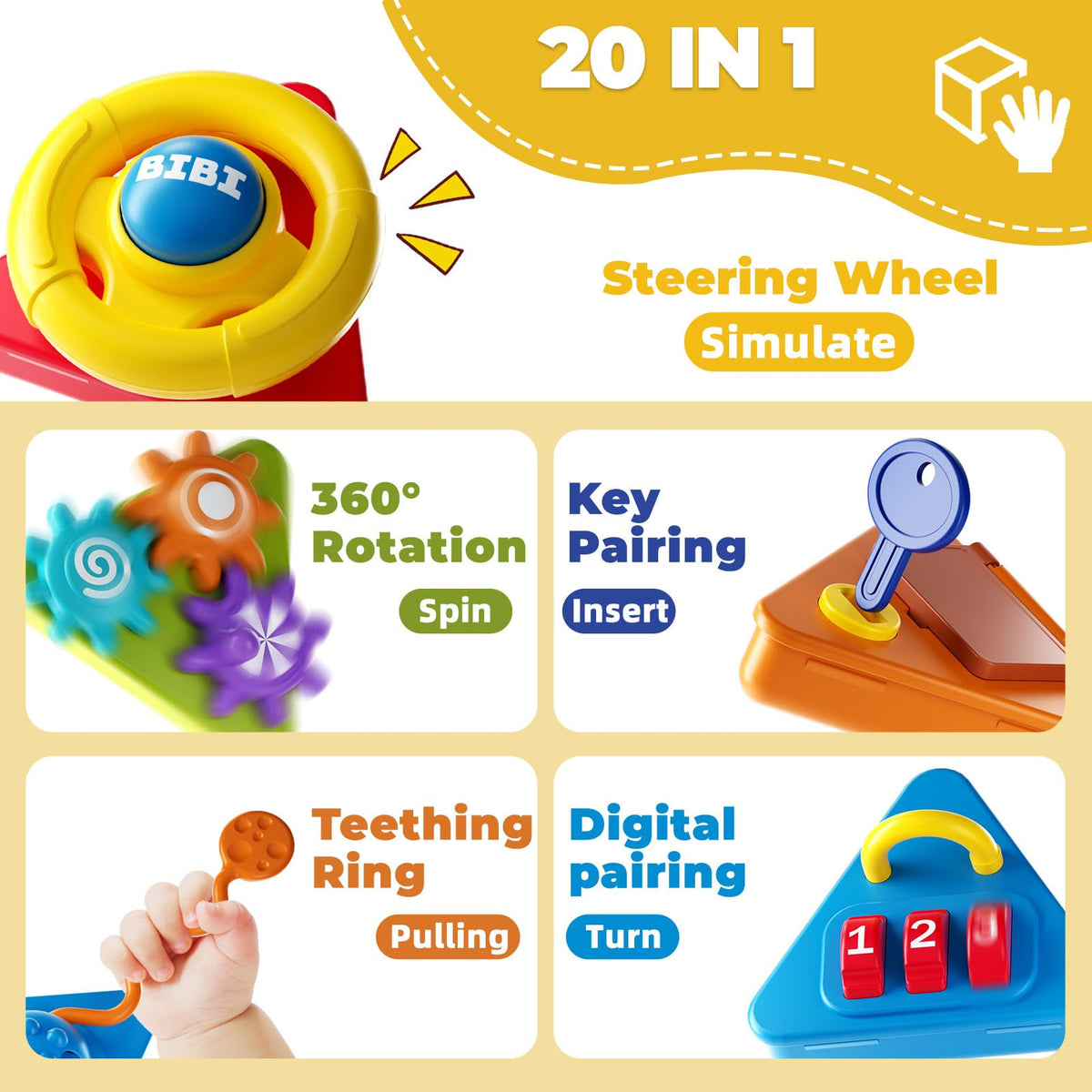 Vanvimen Busy Cube whack-a-mole side stimulates problem-solving and hand-eye coordination.