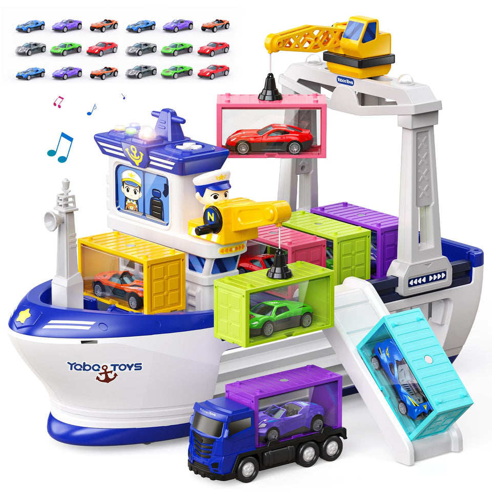 Vanvimen cargo ship toy front view with crane and containers for imaginative play