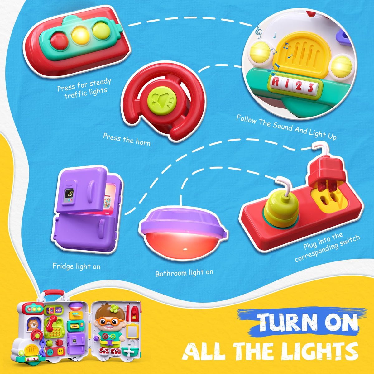 Vanvimen busy board traffic light teaches color recognition and sequencing.