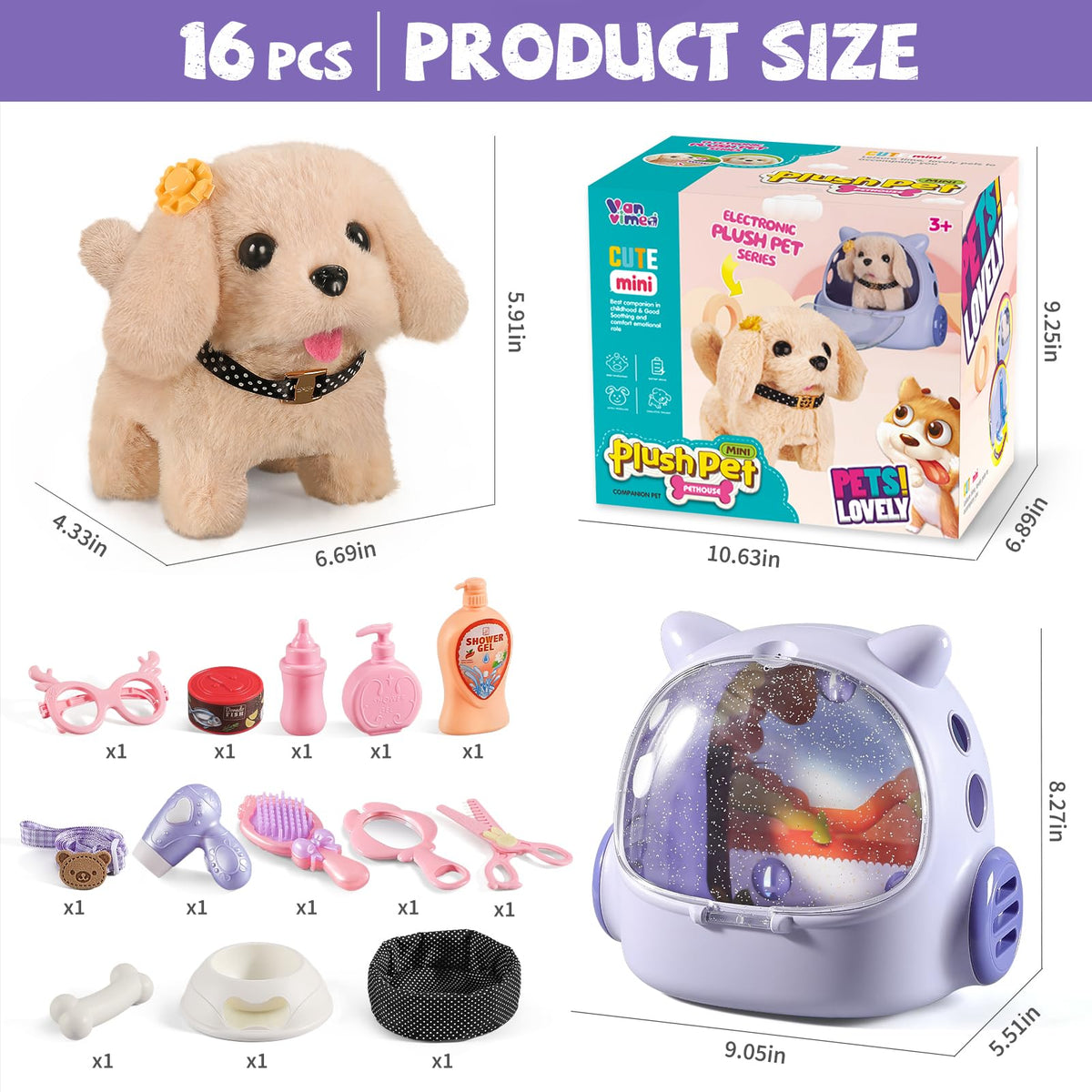 Vanvimen robot dog toy hair dryer for dramatic grooming stories.