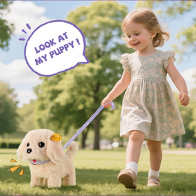 Vanvimen robot dog toy in kennel for tidy pretend pet care.