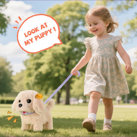 Vanvimen robot dog toy leash and collar simulate walking adventures.