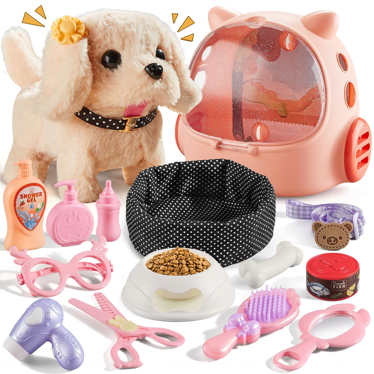 Vanvimen robot dog toy walks and barks for lifelike pretend play.