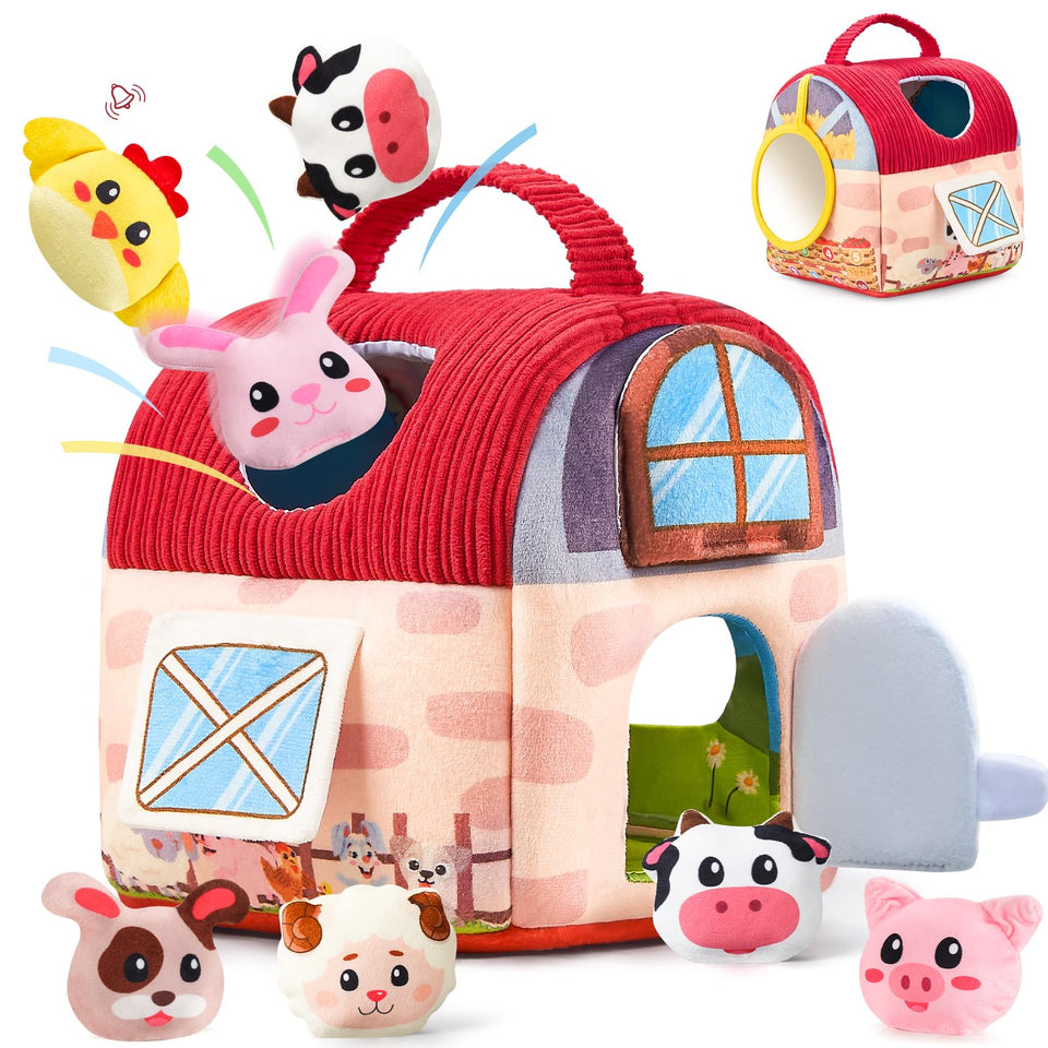 Vanvimen Surprise Barn with 12 plush animals supports early sensory exploration and imaginative play.