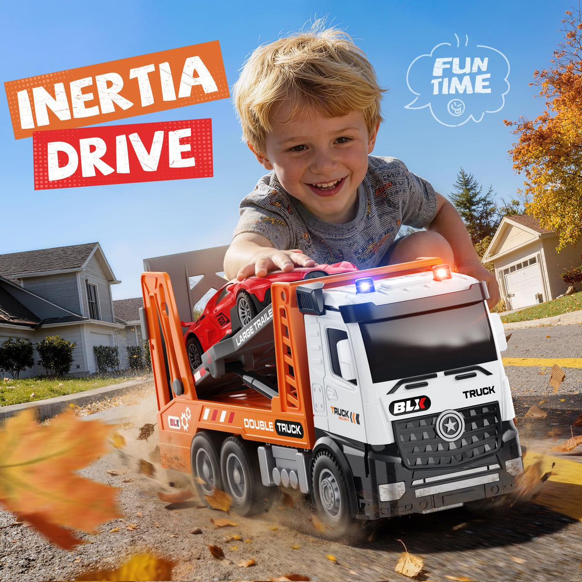 Vanvimen tow truck set double decker trailer promoting cooperative play and storytelling.