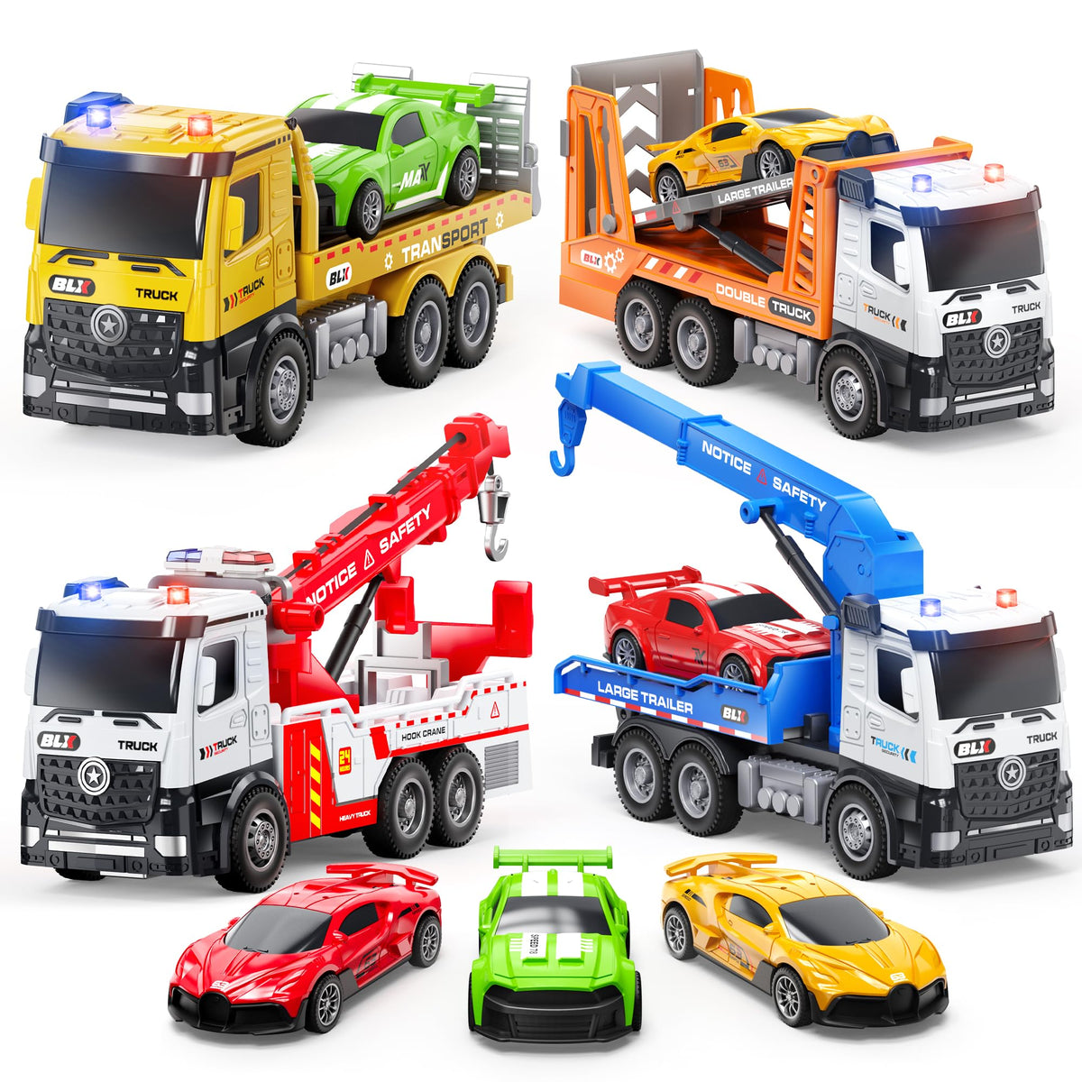 Vanvimen tow truck set flatbed transport highlighting durable build for long-lasting play.