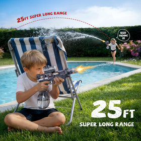 Vanvimen water gun 350cc tank reduces refills for longer play.