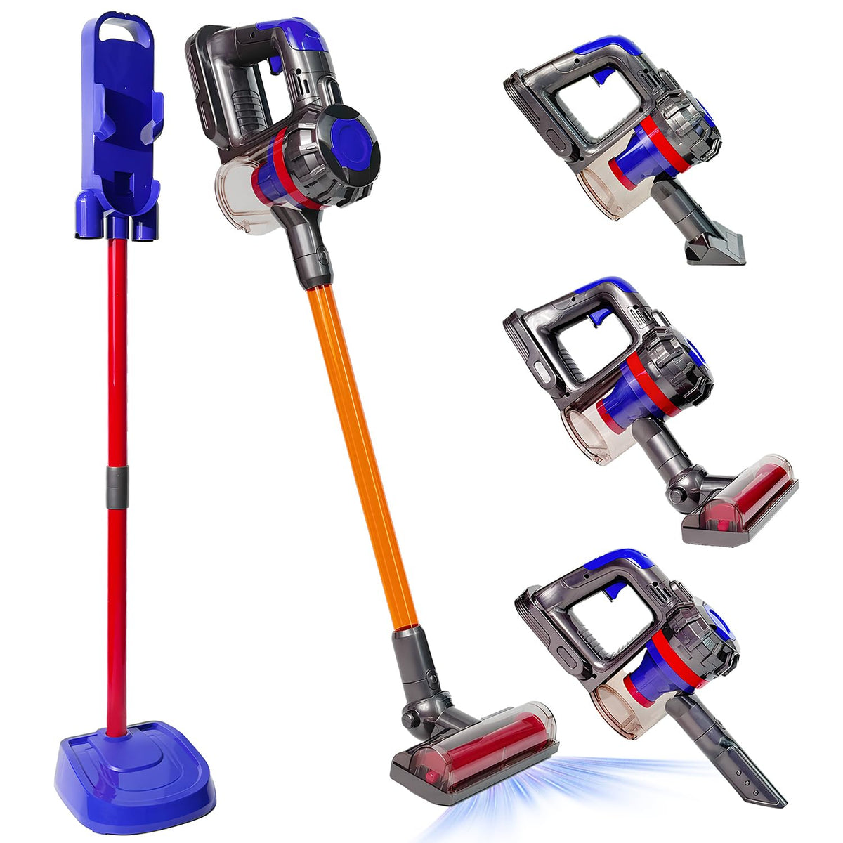 VARANO 3-in-1 kids vacuum front view demonstrates real suction for immersive pretend cleaning.