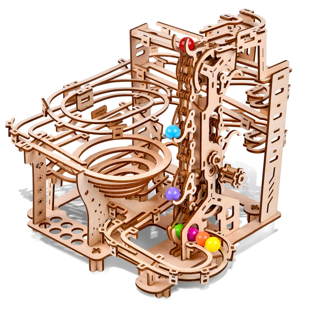 Varbertos 3D wooden puzzle marble run assembly: hands-on challenge and precise fit.