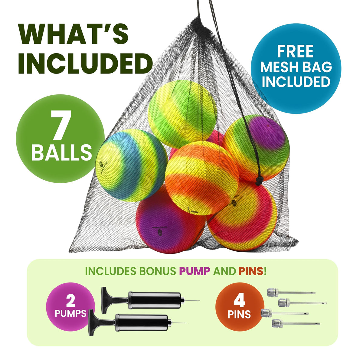 Variety Savings four pins included for fast inflation of all balls.