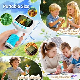 Vastaint WonderQuest microscope in-box includes slides and lanyard for quick setup.