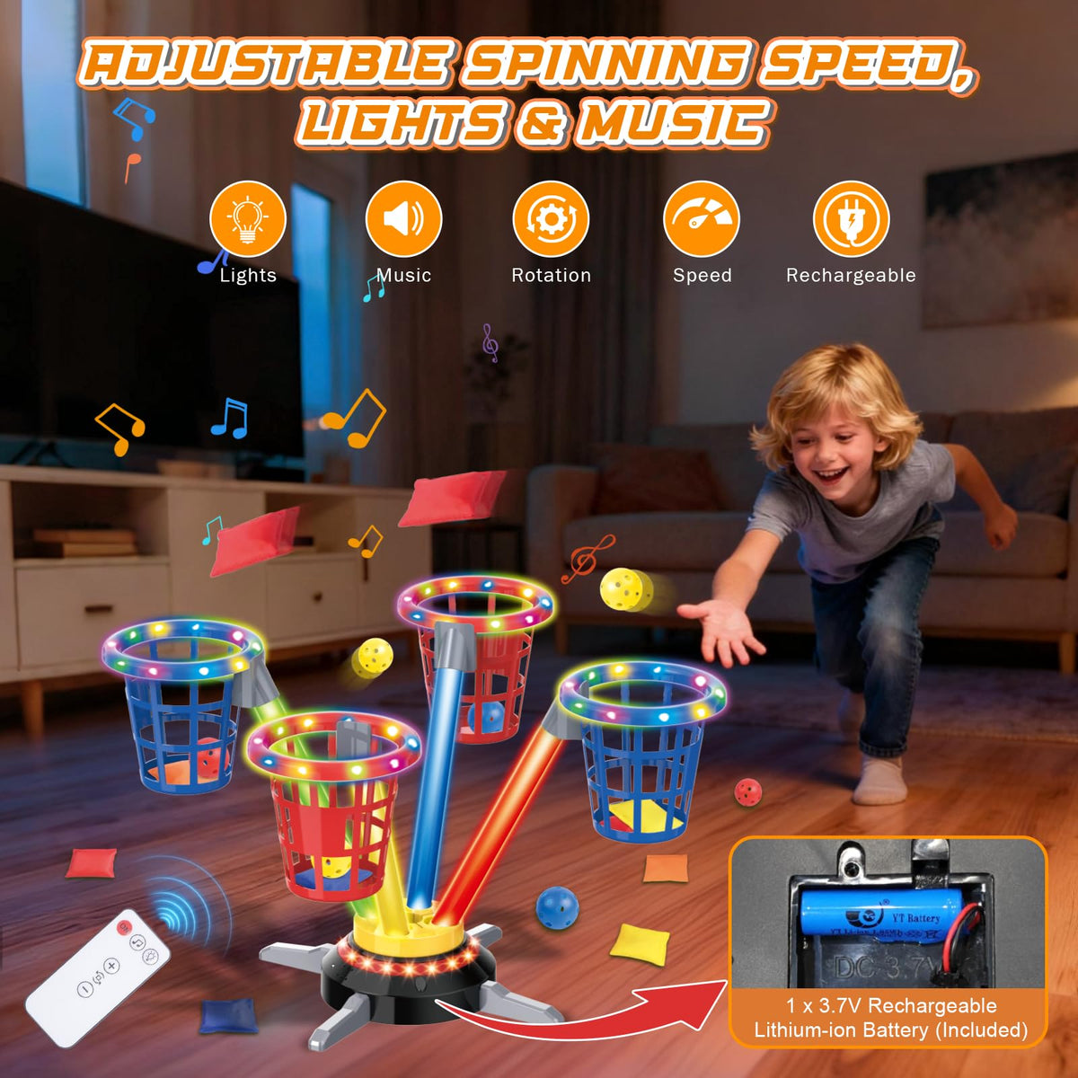 VATOS musical jumps engage kids during fast-paced spin game sessions.