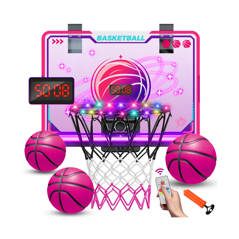 VATOS basketball hoop with LED glowing rim for vibrant indoor play.